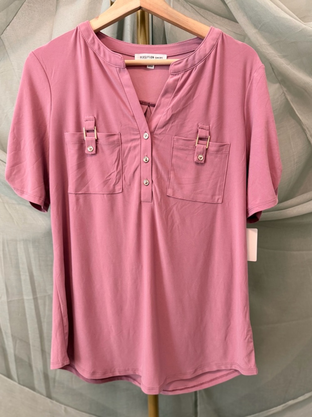 PerSeption Concept Dusty Orchid Short-Sleeve Henley Tee